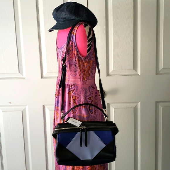๐ NEW NINE WEST ELENYA MULTI COLORBLOCK PATCHWORK BLUE & BLACK CROSSBODY BAG - Picture 15 of 16